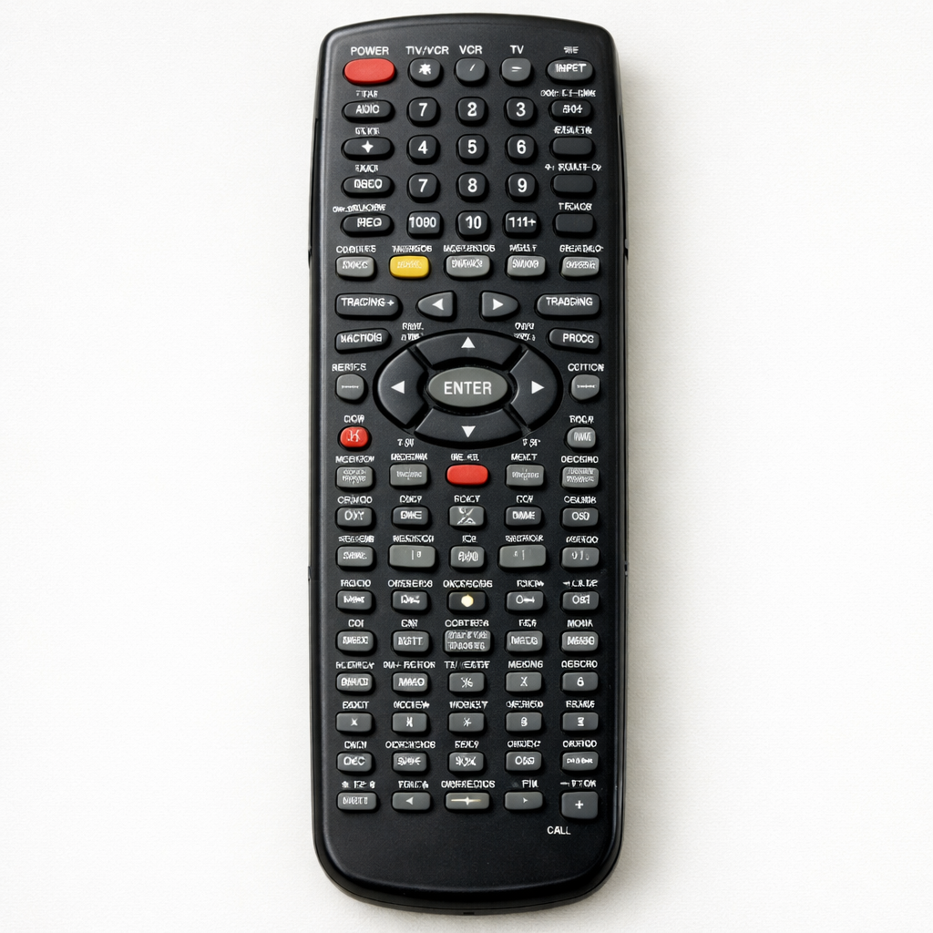 VCR Remote with Complex Buttons in Photorealistic Style